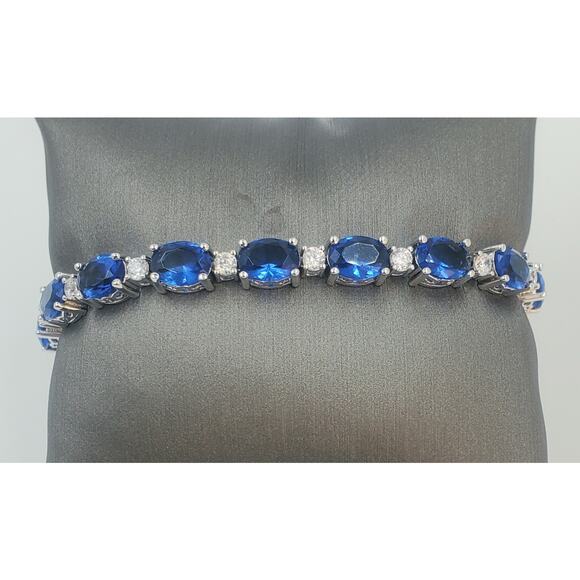 Elizabeth Taylor – QVC – Simulated Sapphire CZ Sterling Silver Tennis Bracelet - Picture 2 of 5